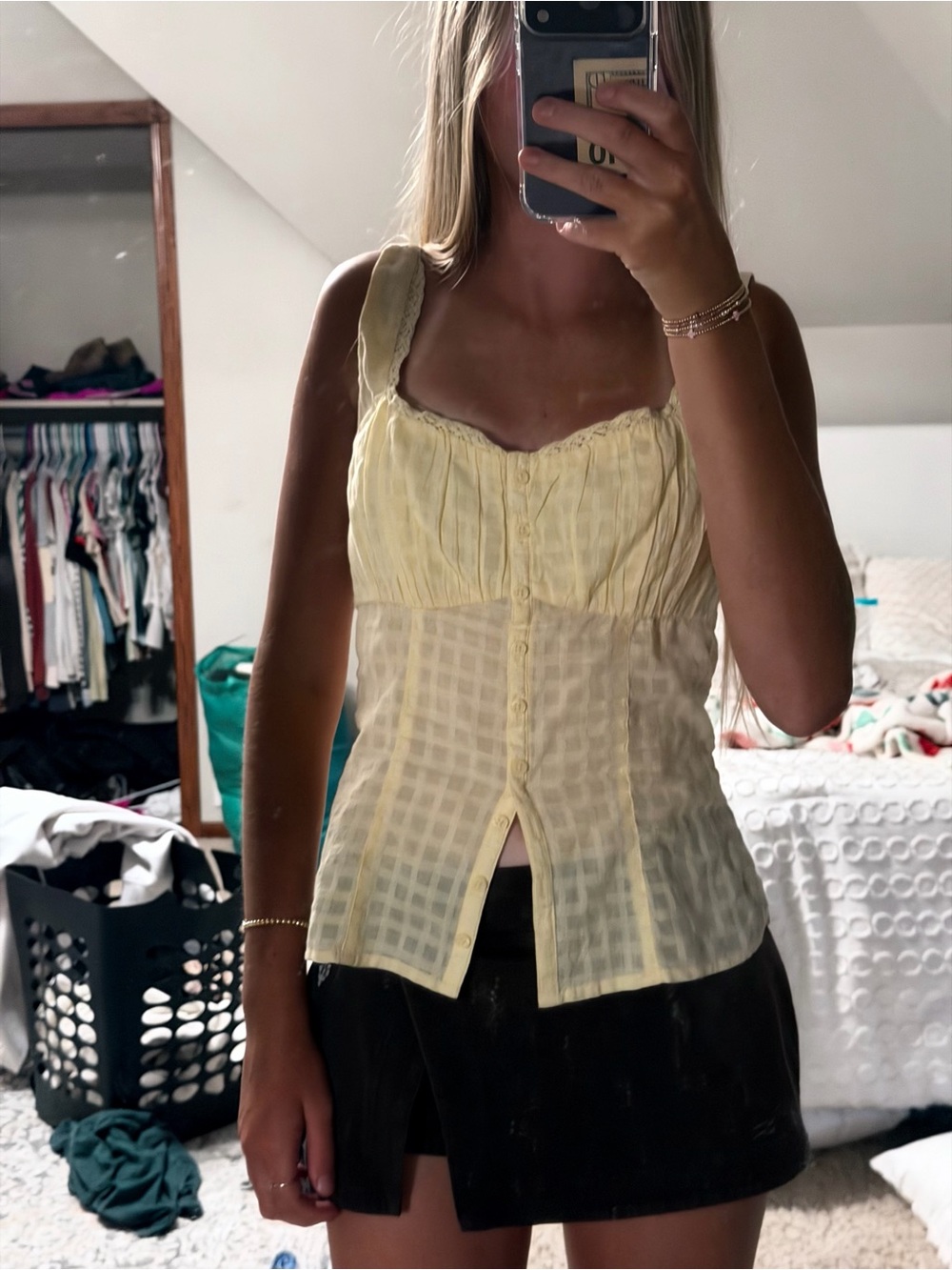 Hollister Pale Yellow Button-Front Sheer Camisole